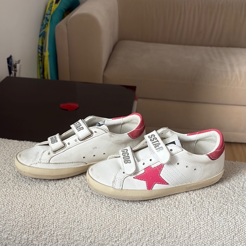 Golden Goose Kids White Sneakers with Pink Star
